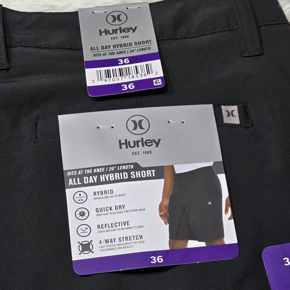 Hurley Mens Hybrid Walk Short Black Sz 36 Quick Dry Stretch Reflective. Nwt - Picture 5 of 7